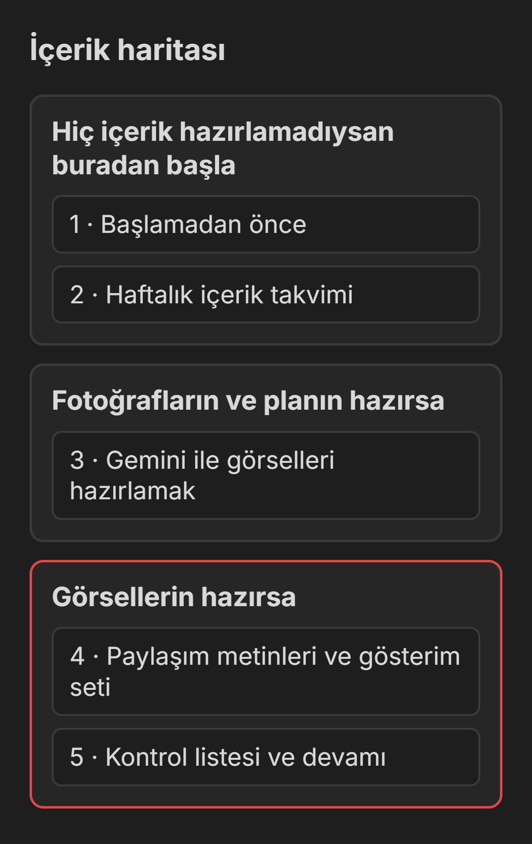 Rehberin beş öğesi ve seviyeye göre başlanacak yerler